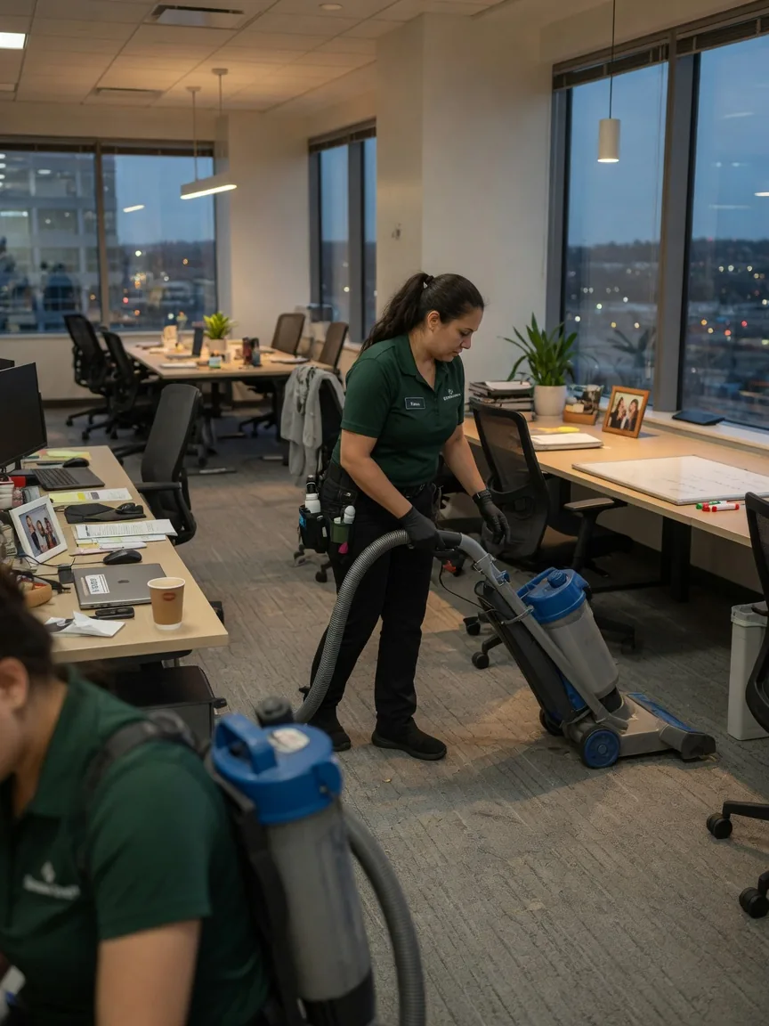 Commercial cleaner vacuuming a South Florida office